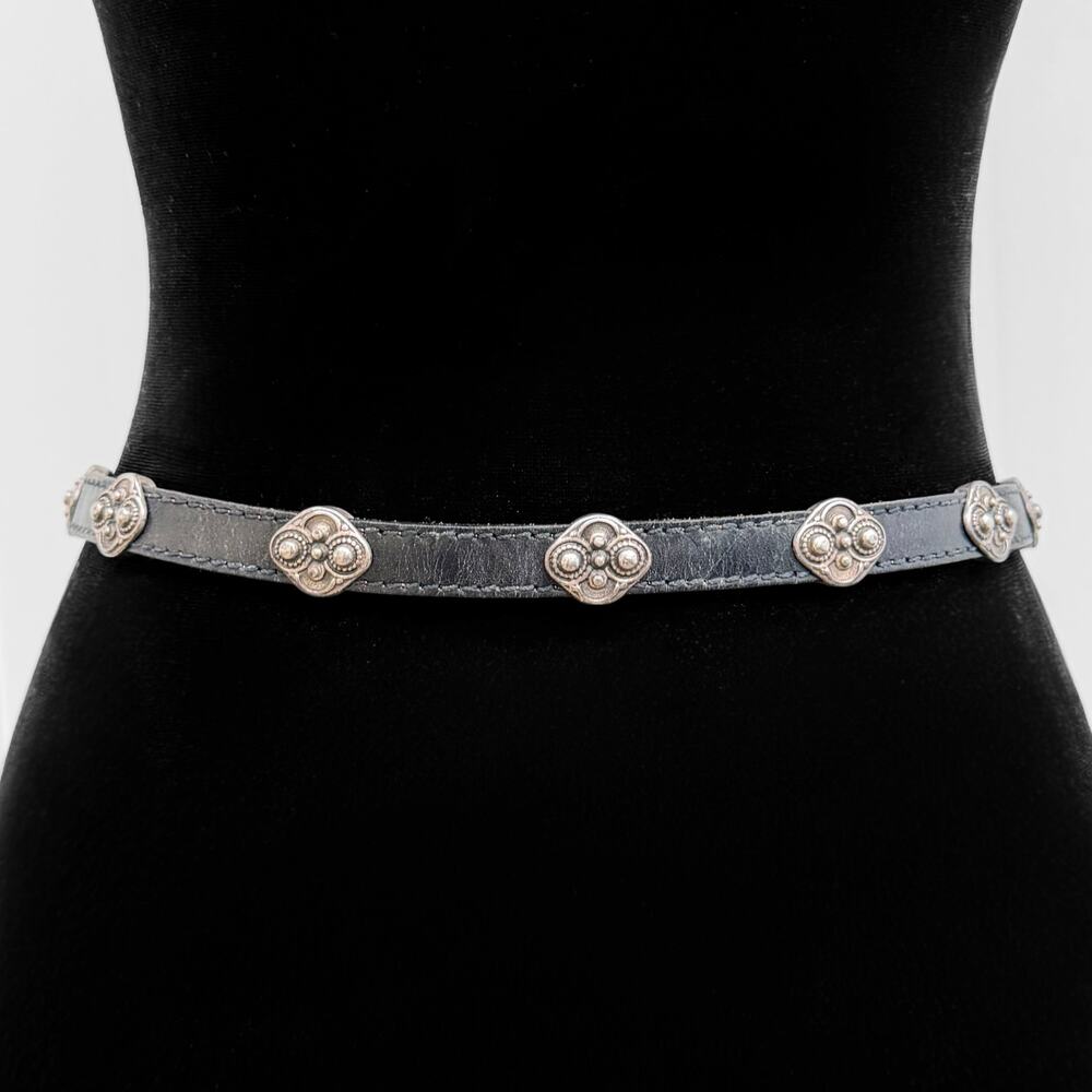 ABACO Paris Vintage Concho Silver Black Genuine Leather Belt S French Designer - Picture 4 of 10